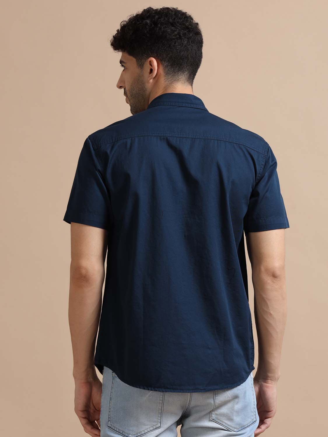 Half Sleeve Nile Blue Cotton Shirt for Men