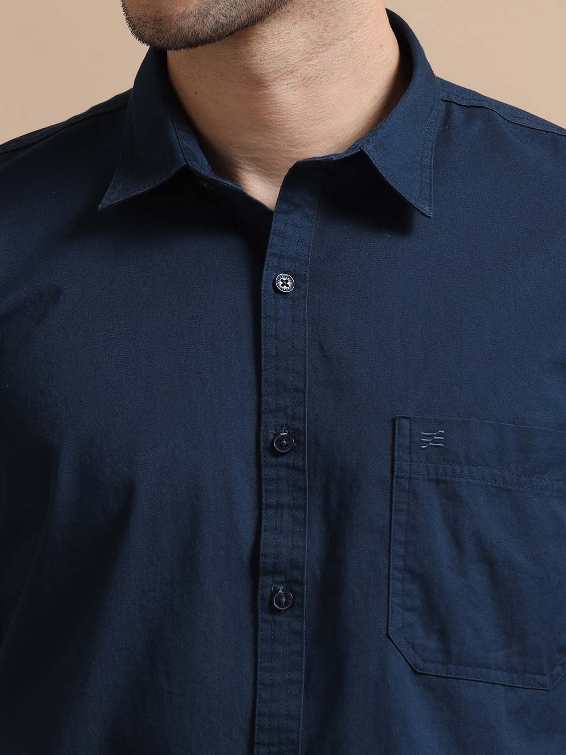 Half Sleeve Nile Blue Cotton Shirt for Men