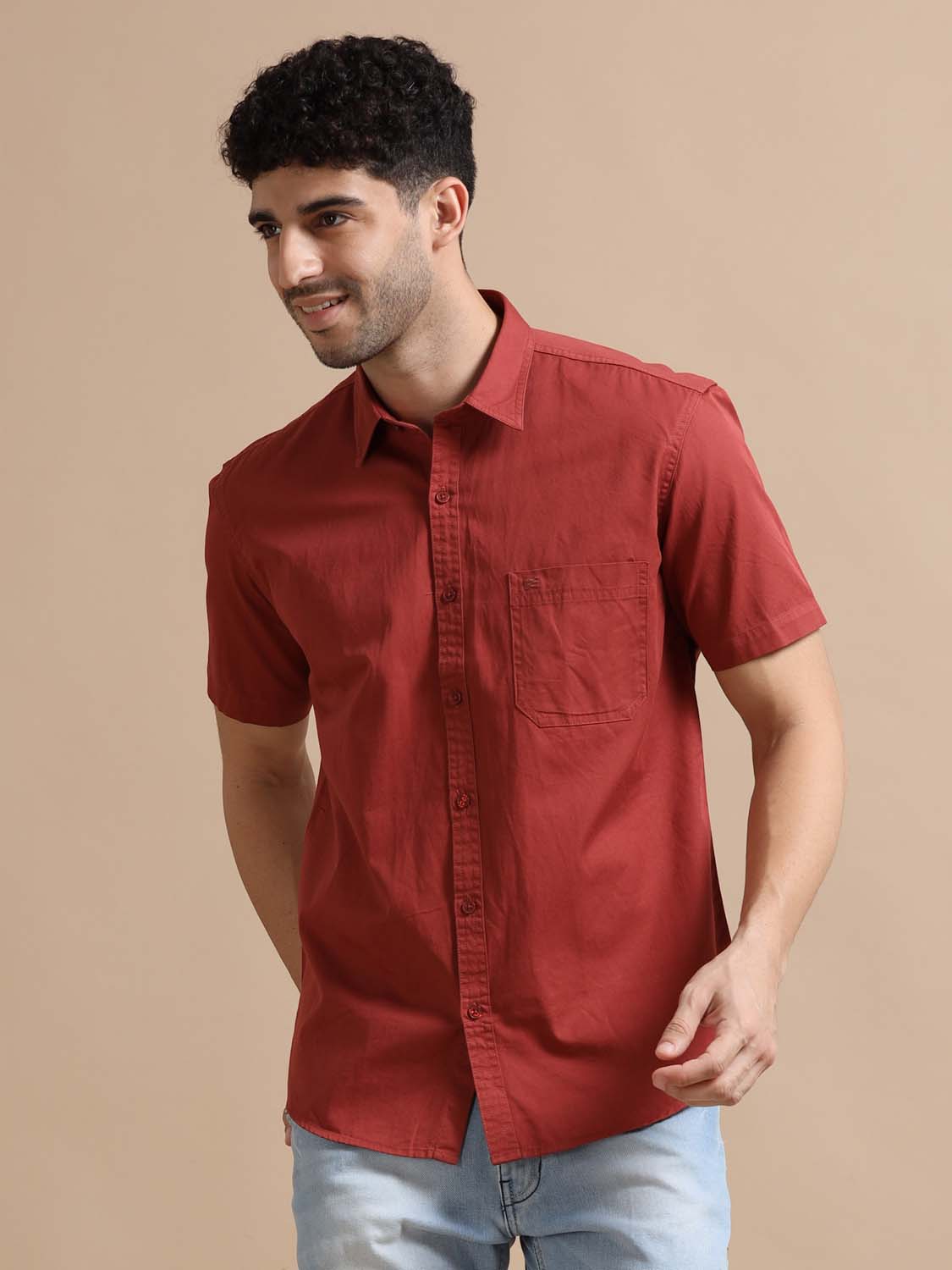 Dusty Red Cotton Shirt for Men