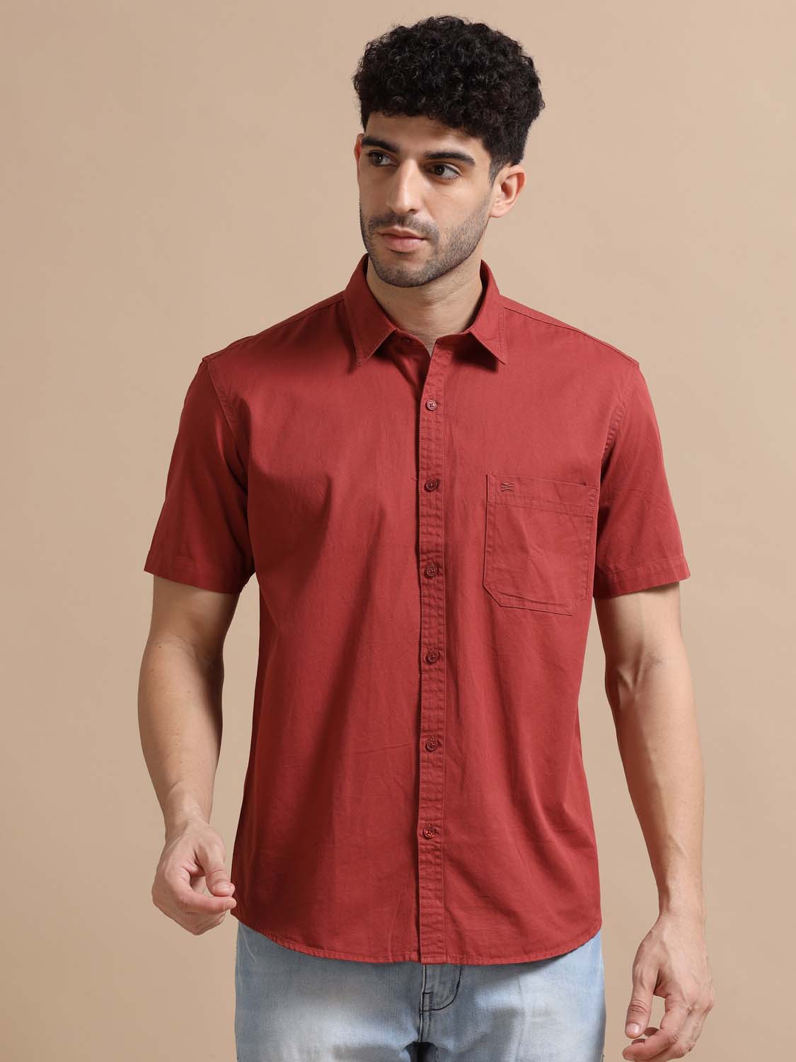 Dusty Red Cotton Shirt for Men