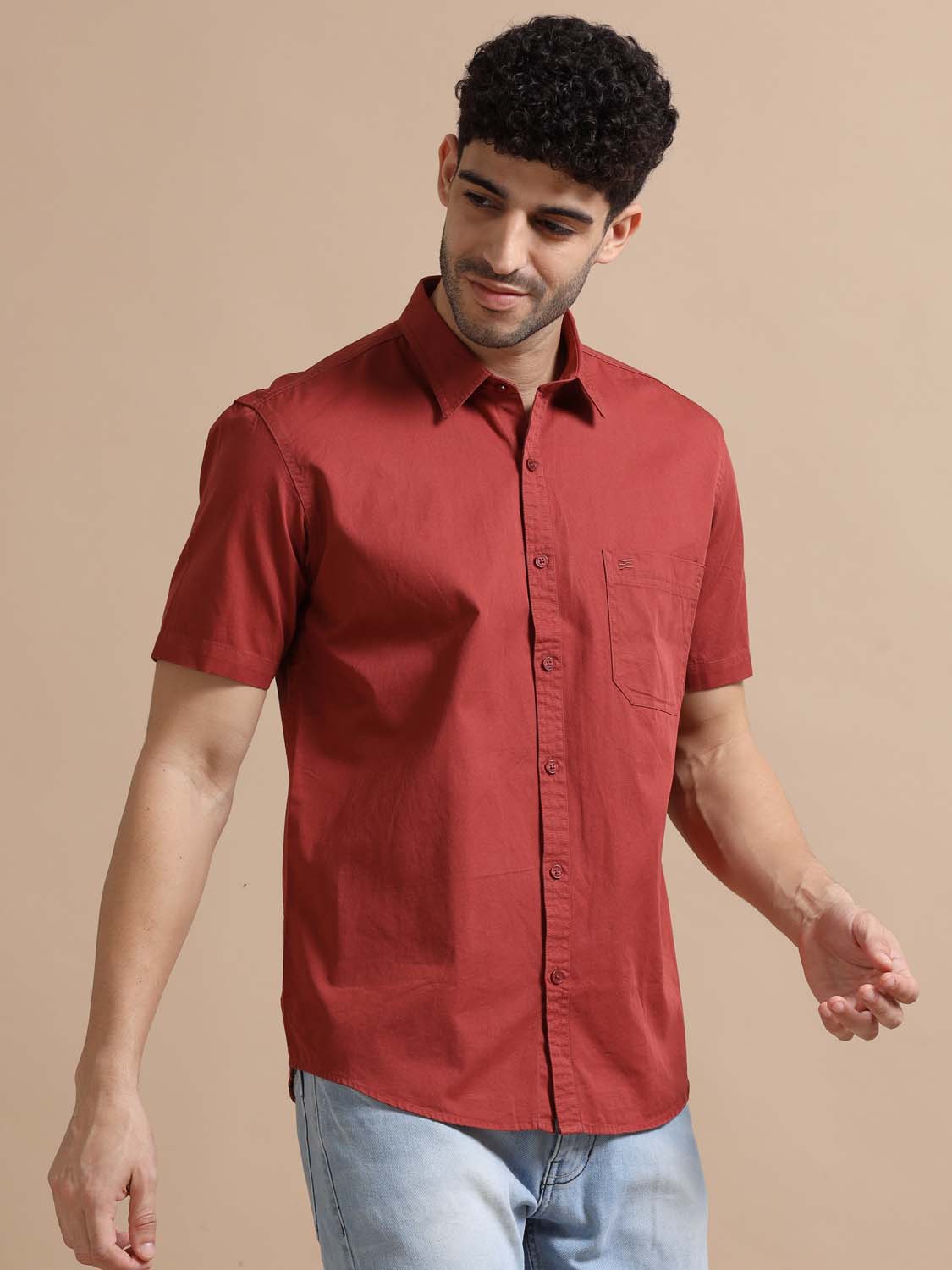 Dusty Red Cotton Shirt for Men