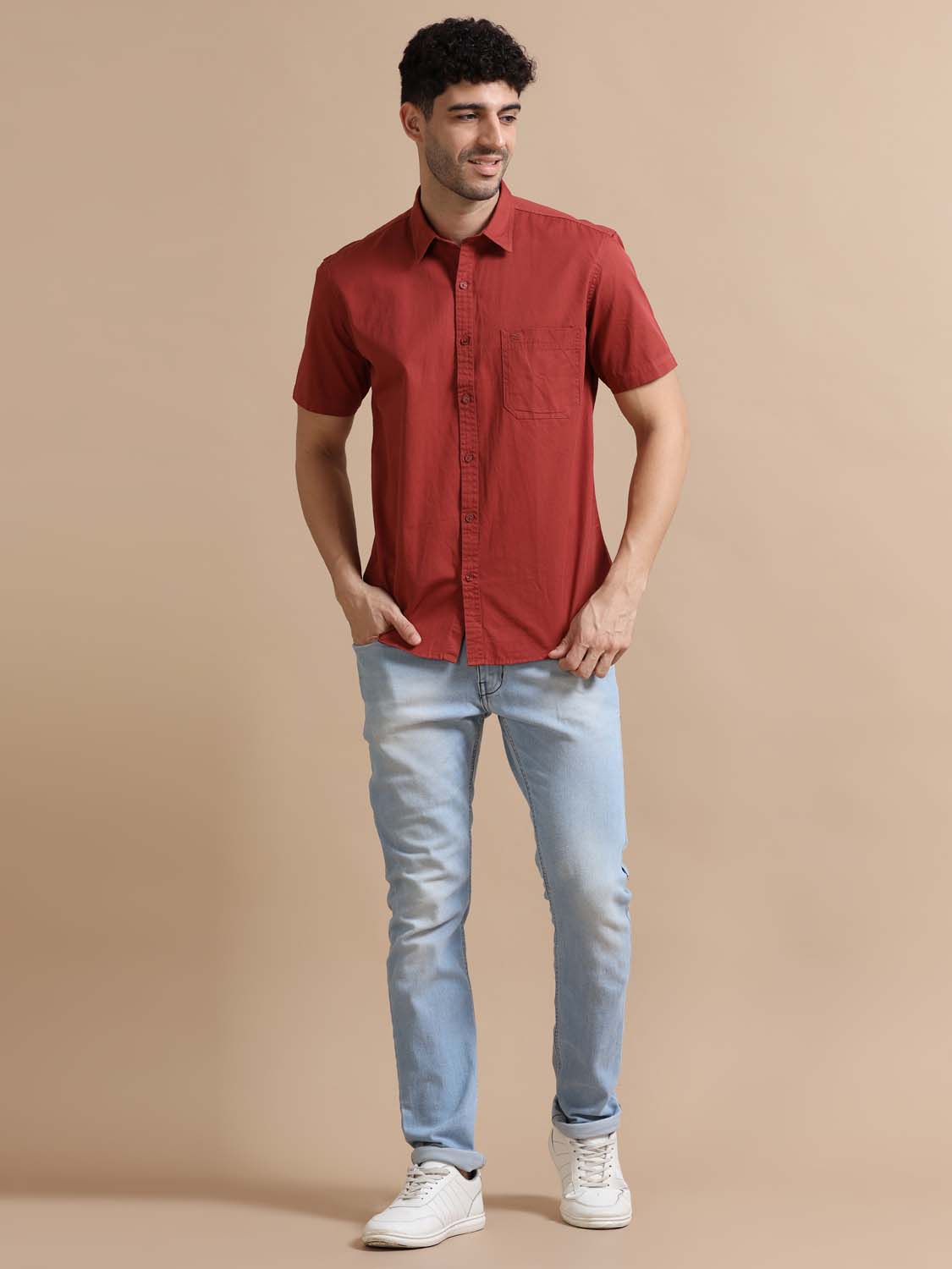 Dusty Red Cotton Shirt for Men