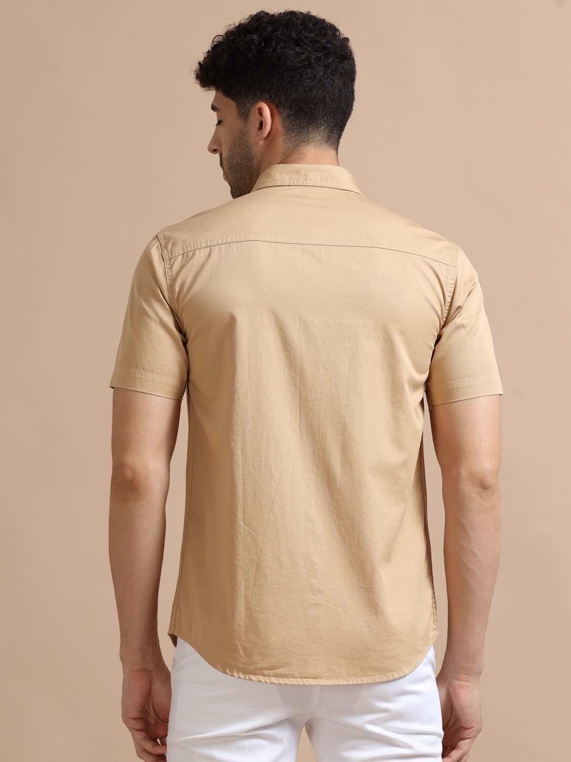 Light Peach Half Sleeve Twill Cotton Shirt