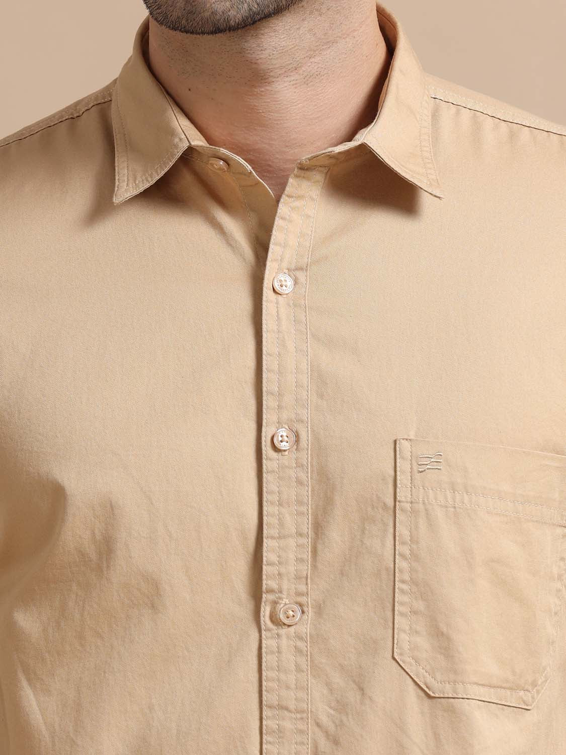 Light Peach Half Sleeve Twill Cotton Shirt