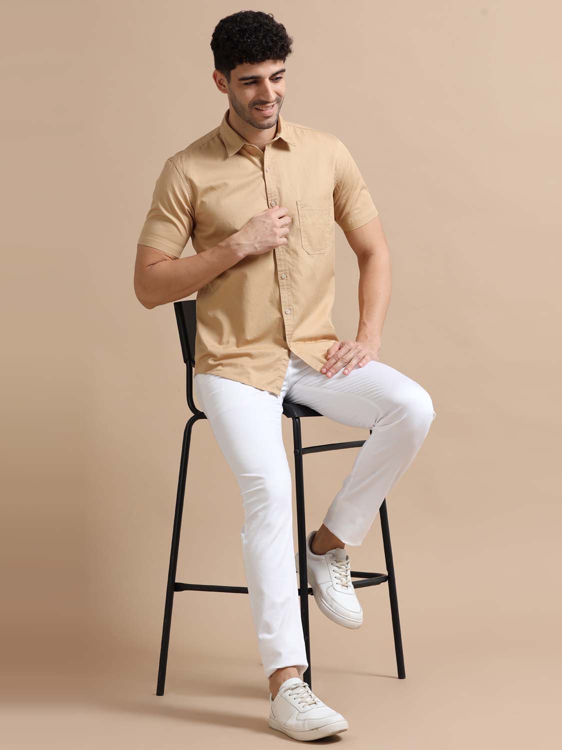 Light Peach Half Sleeve Twill Cotton Shirt