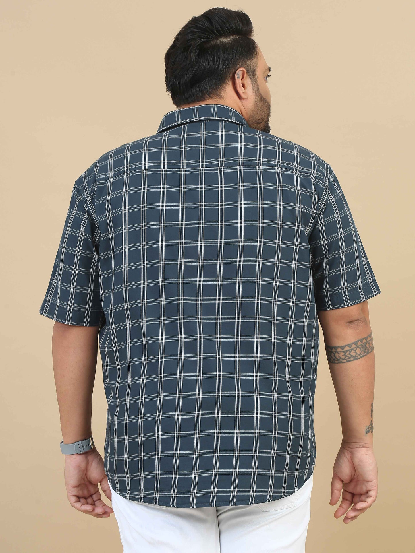 Dark Green Plus Size Checks Shirt