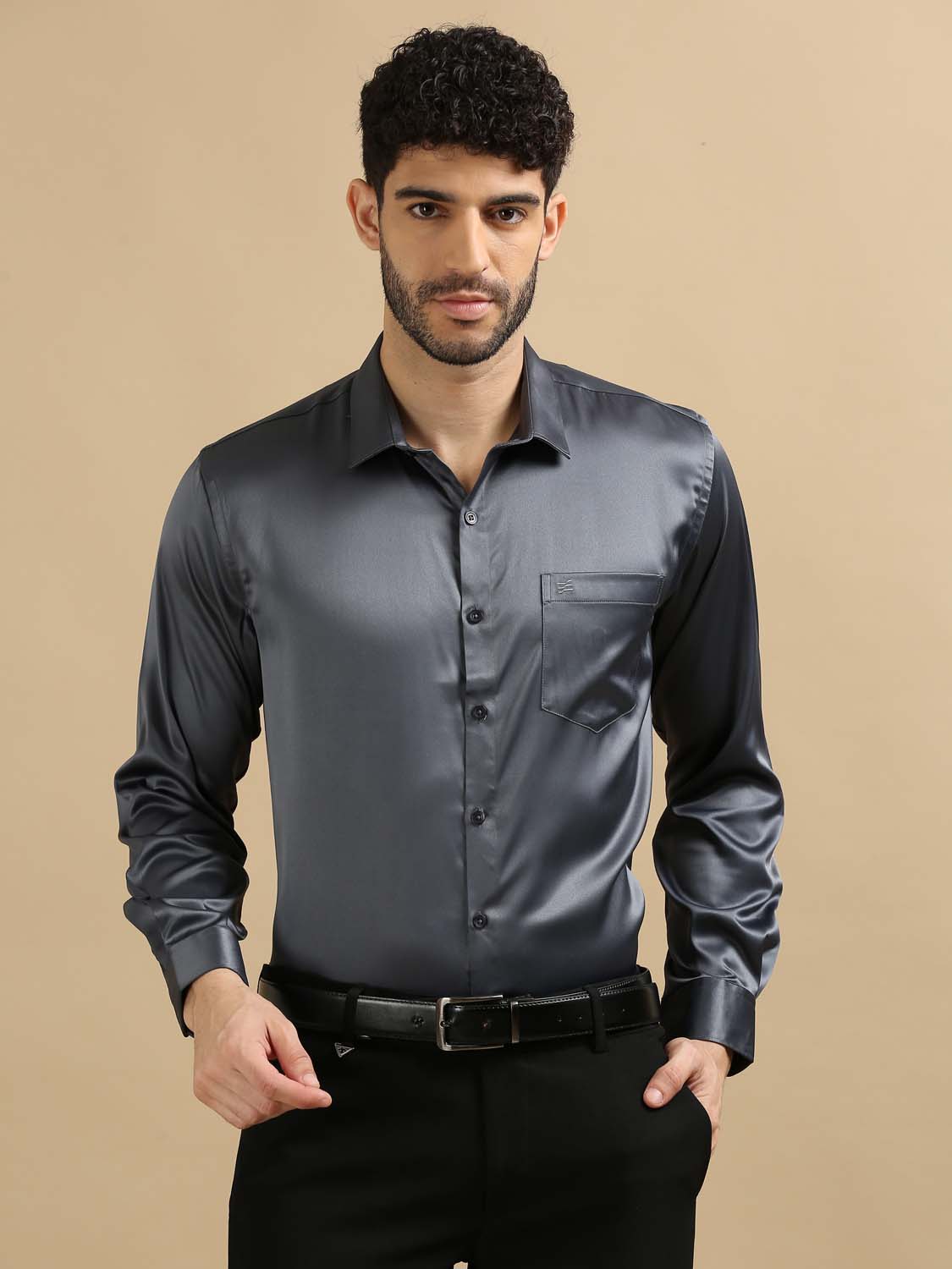 Grey Satin Shirt for Men 