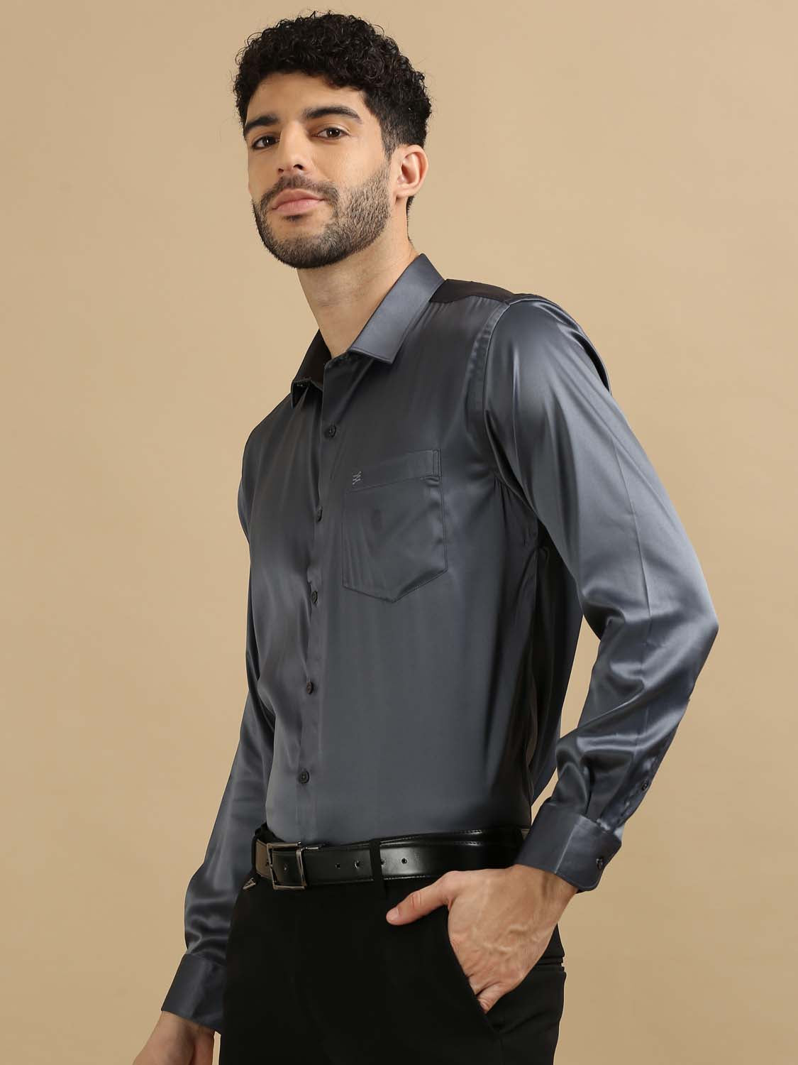 Grey Satin Shirt for Men 