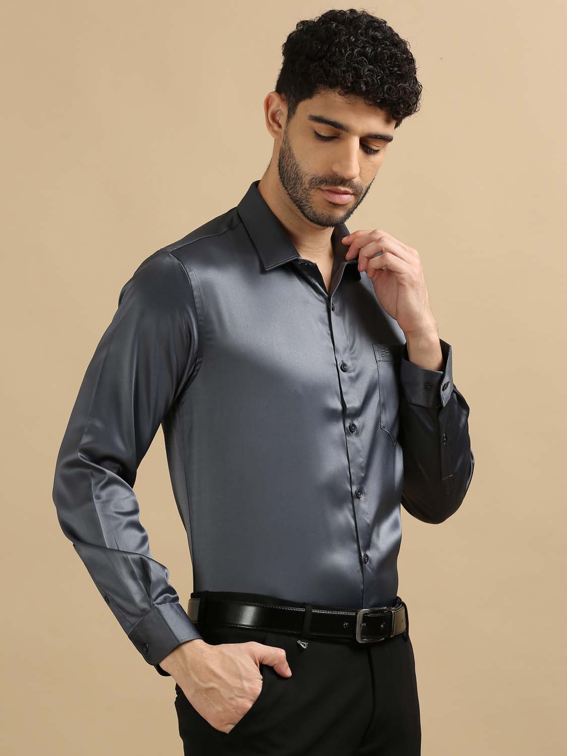 Grey Satin Shirt for Men 