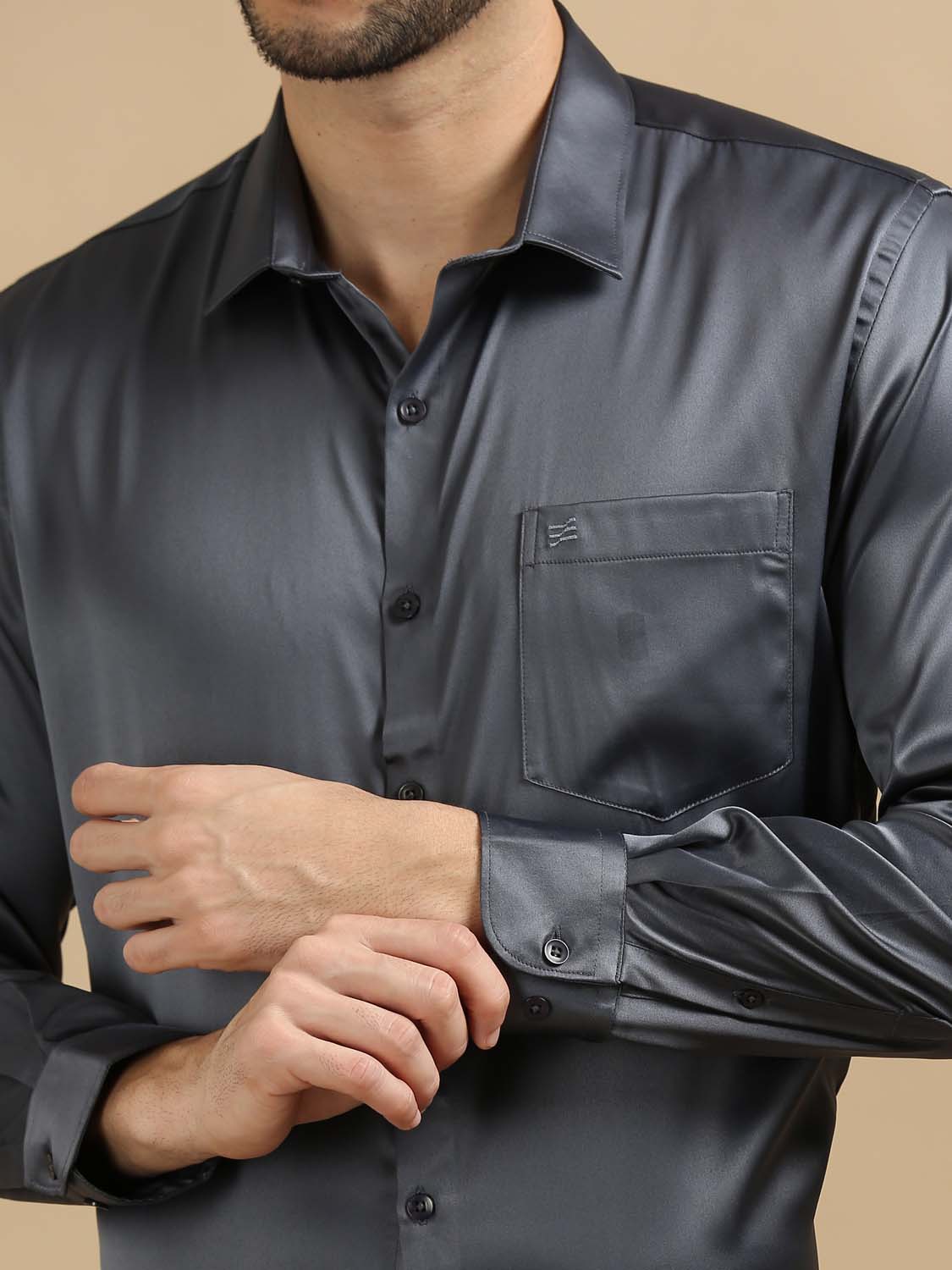 Grey Satin Shirt for Men 