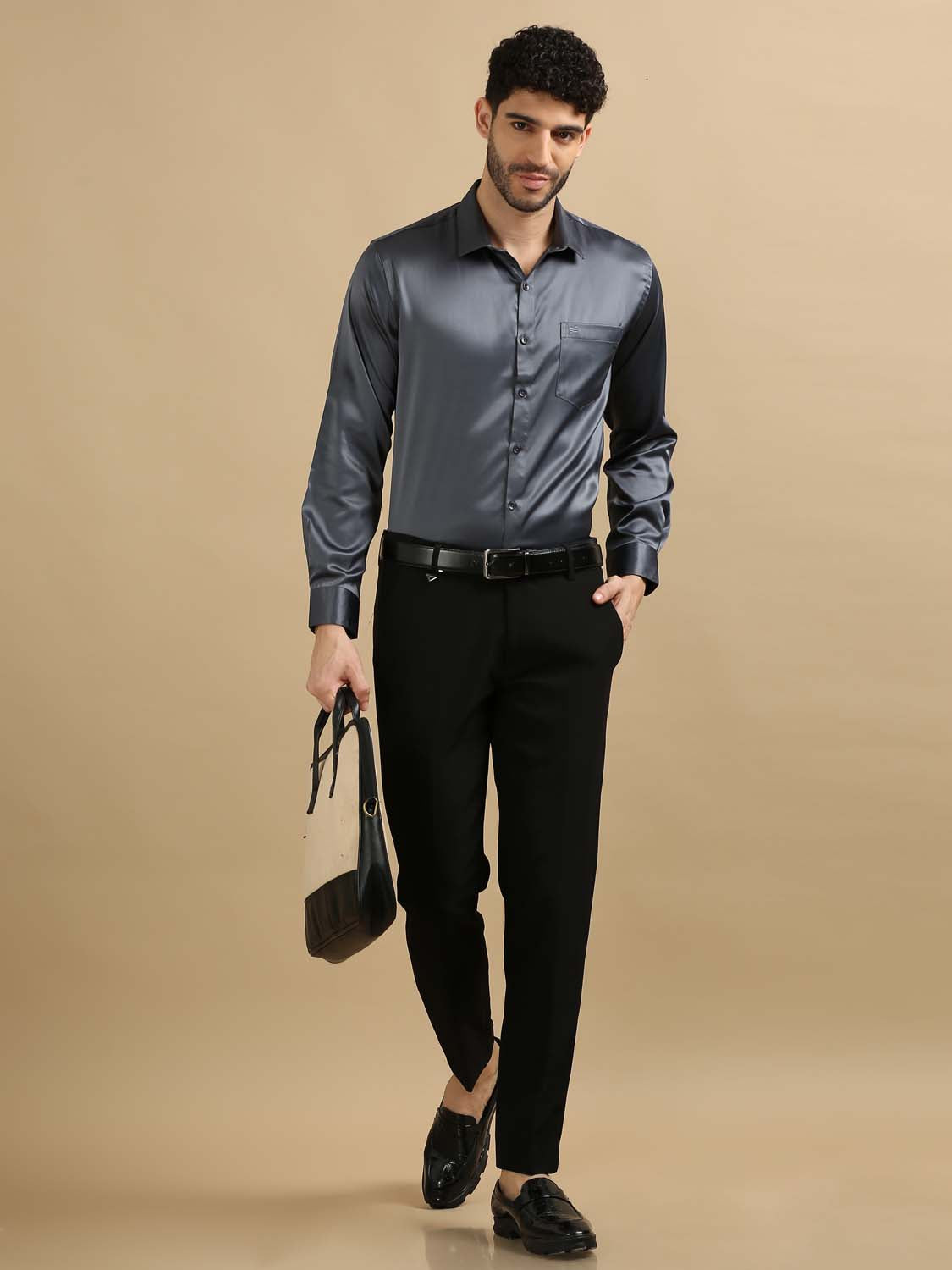 Grey Satin Shirt for Men 