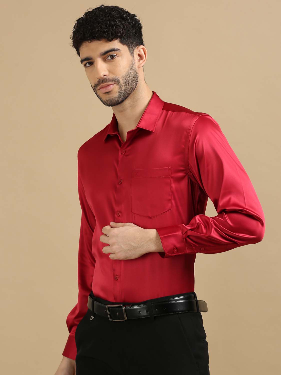 Satin Red Shirt Men