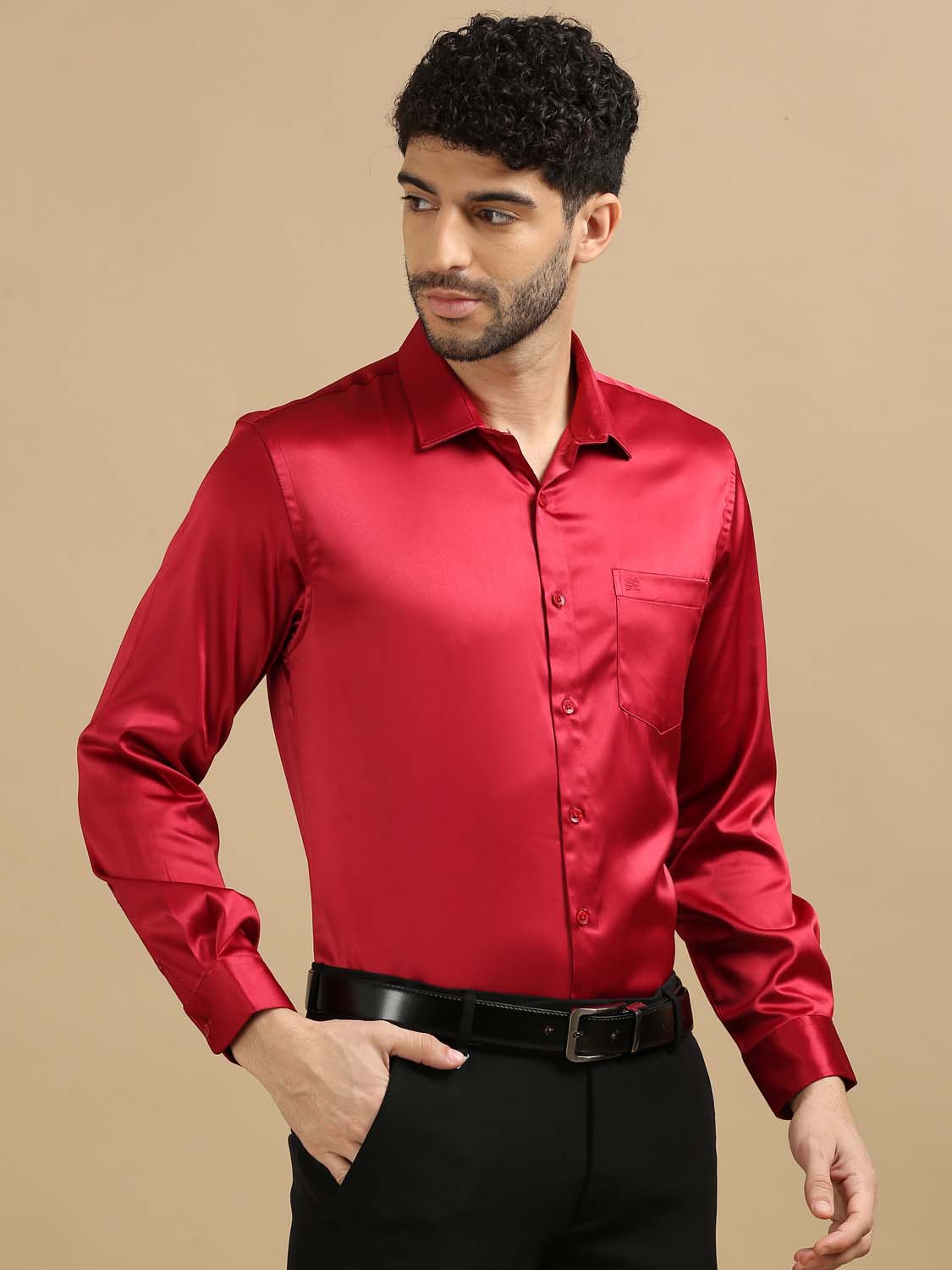 Satin Red Shirt Men