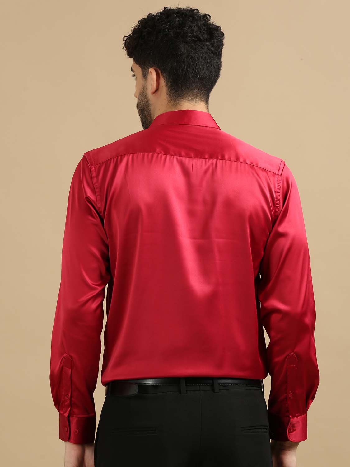 Satin Red Shirt Men