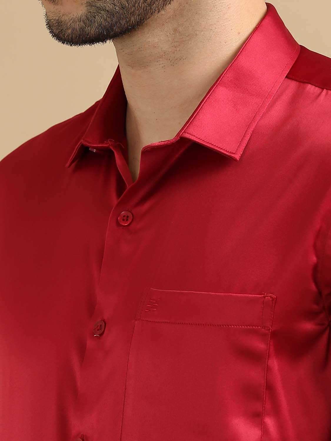 Satin Red Shirt Men