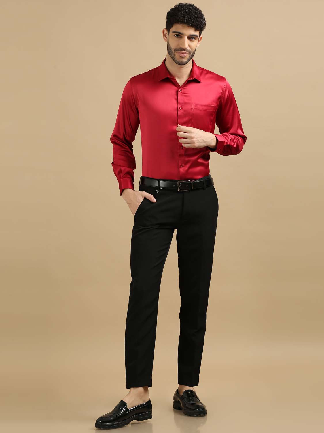 Satin Red Shirt Men