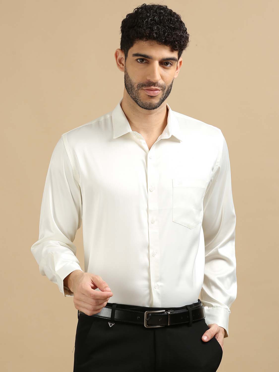 Mens White Satin Shirt