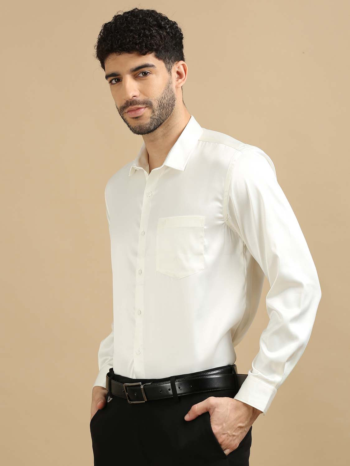 Mens White Satin Shirt