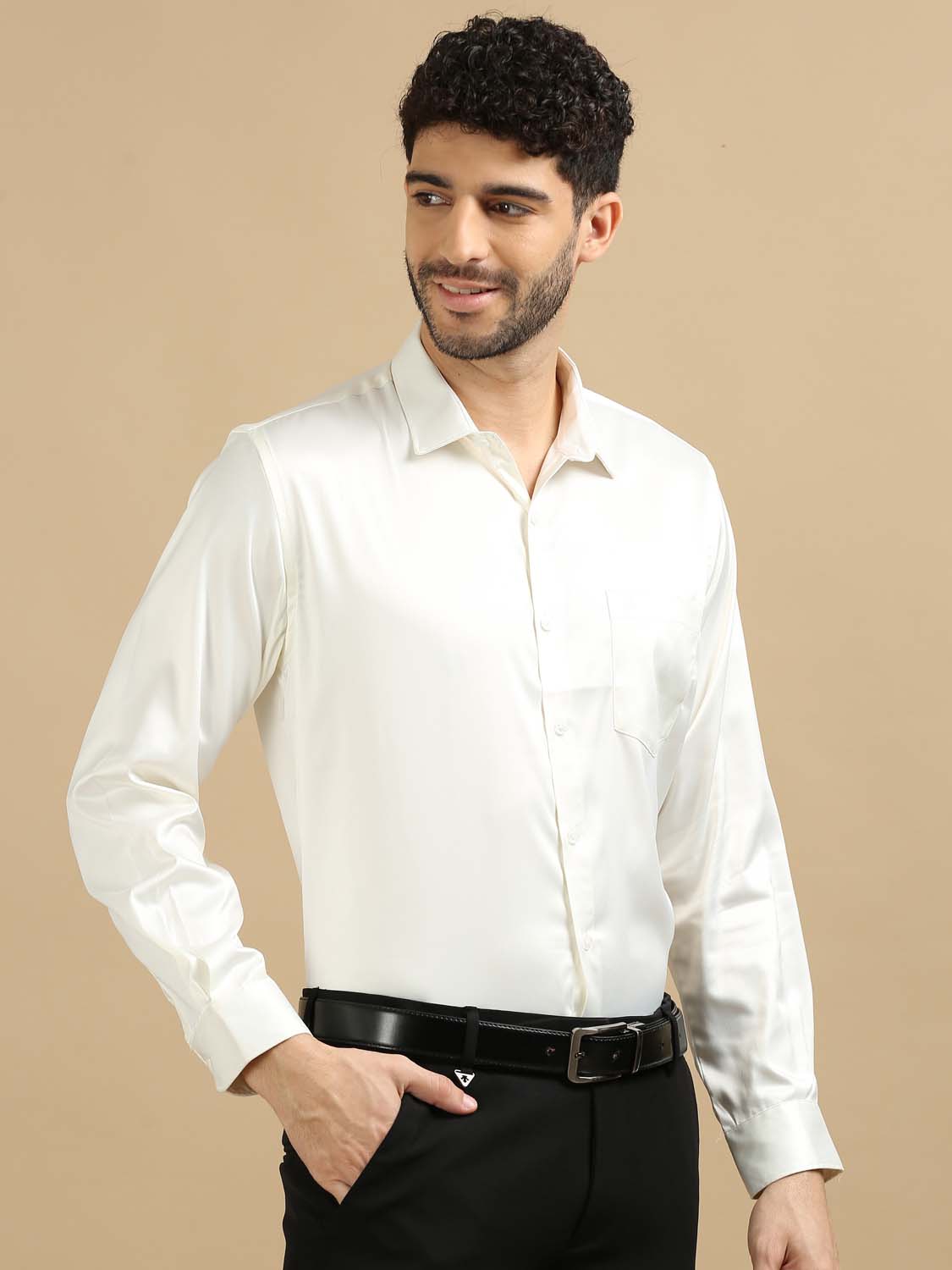 Mens White Satin Shirt