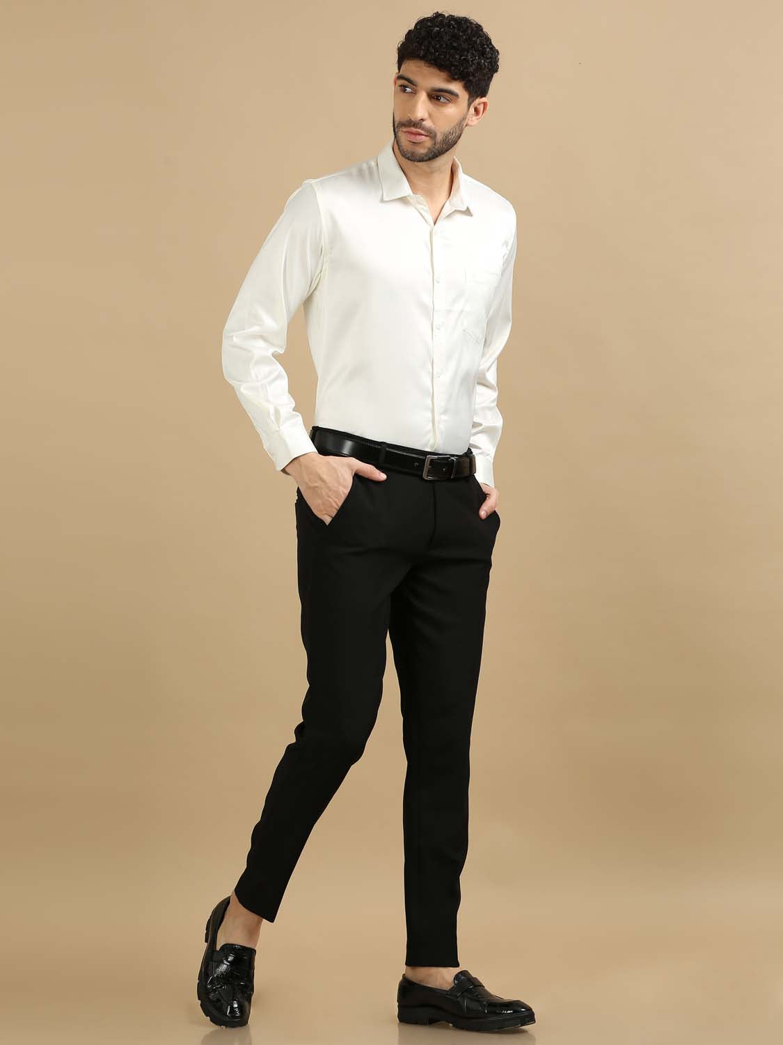 Mens White Satin Shirt