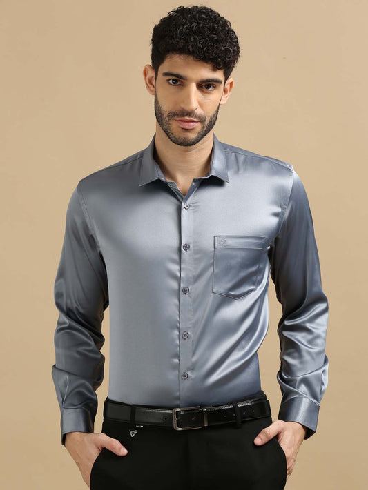 Party Wear Grey Satin Shirt for Men 