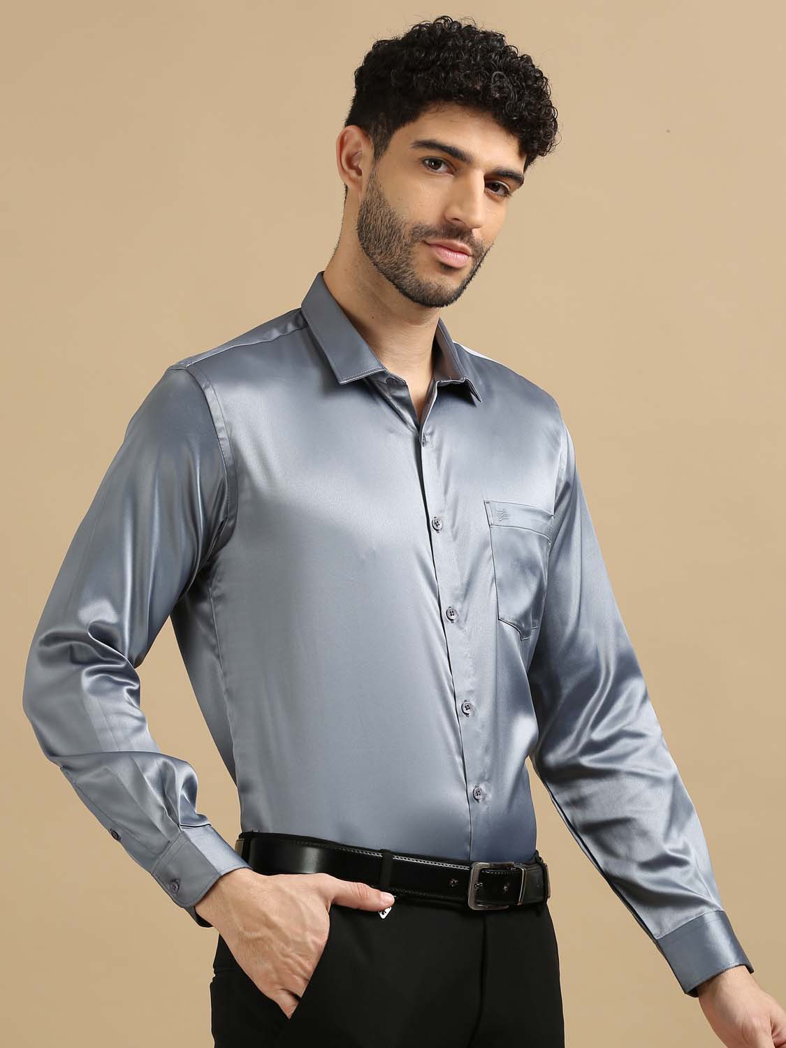 Party Wear Grey Satin Shirt for Men 