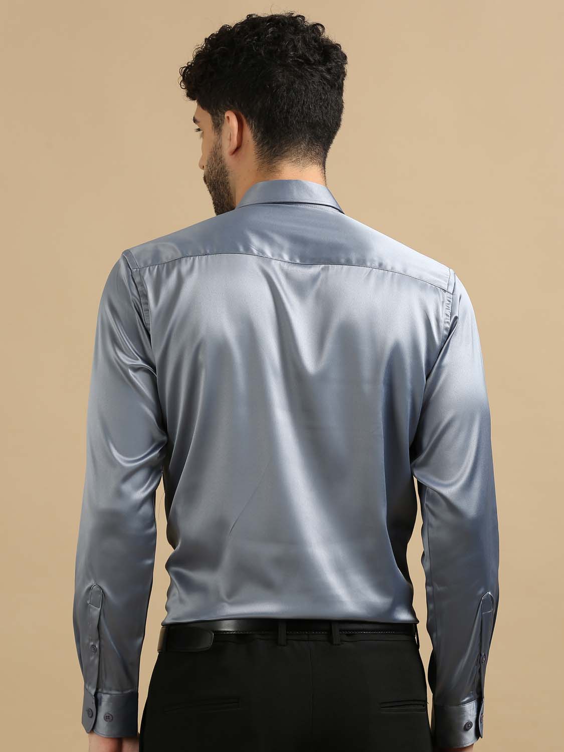 Party Wear Grey Satin Shirt for Men 