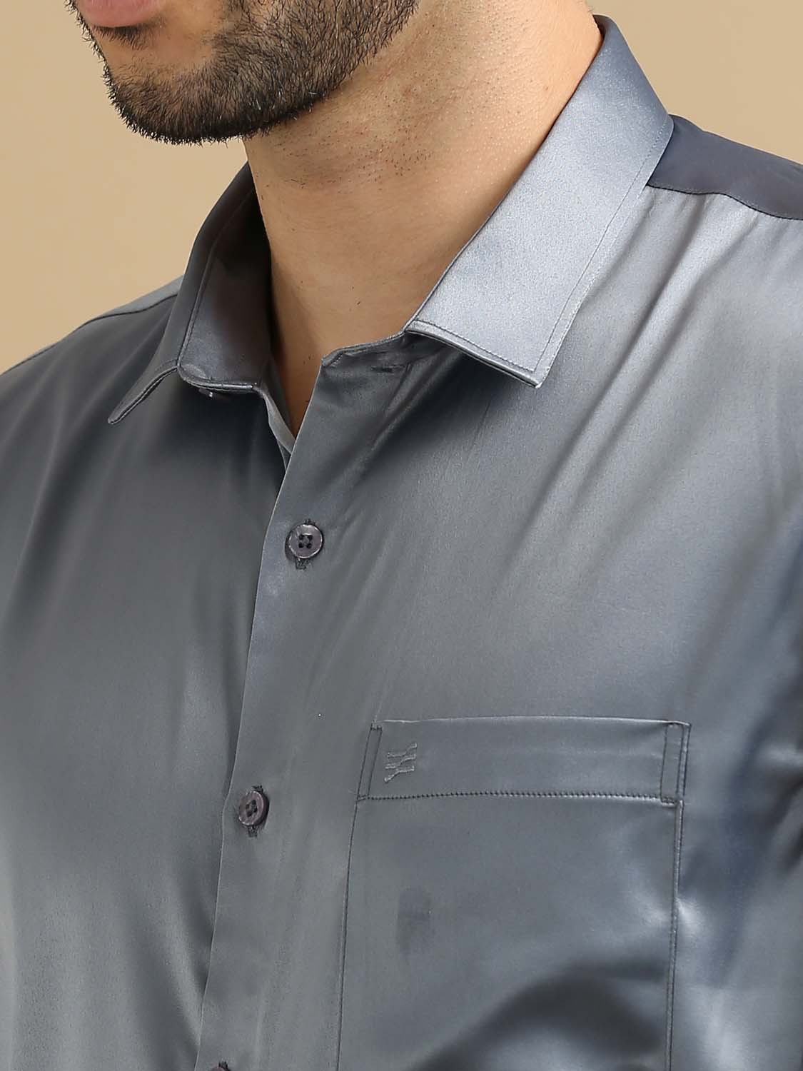 Party Wear Grey Satin Shirt for Men 