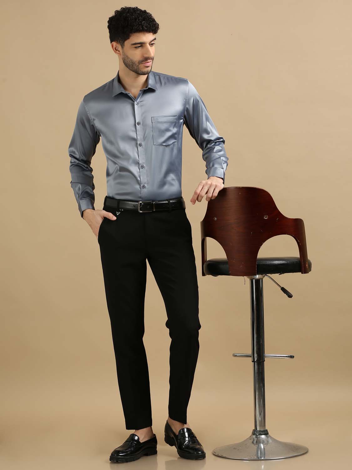 Party Wear Grey Satin Shirt for Men 