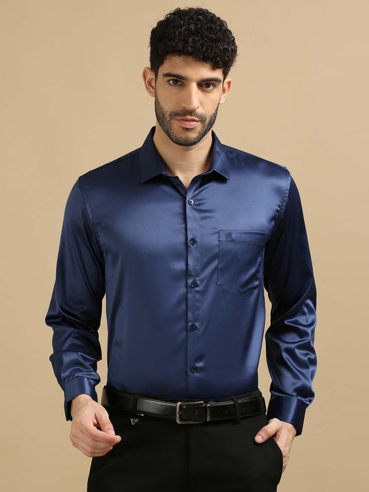 Blue satin shirt for men