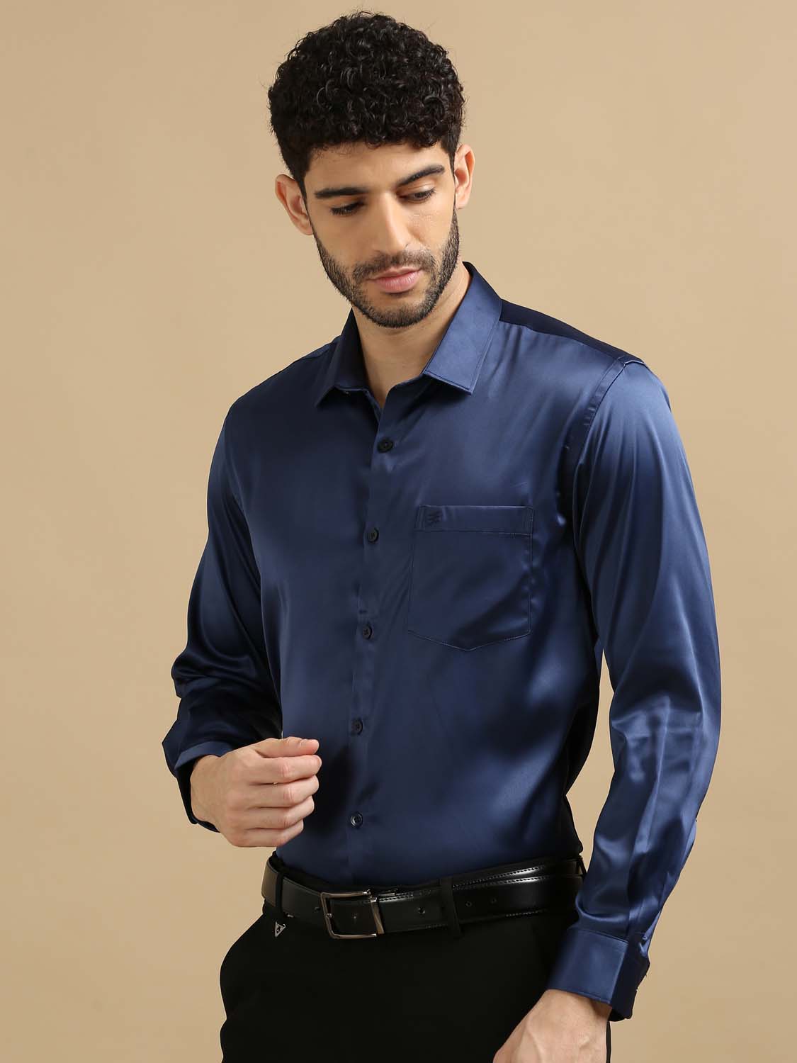 Blue satin shirt for men