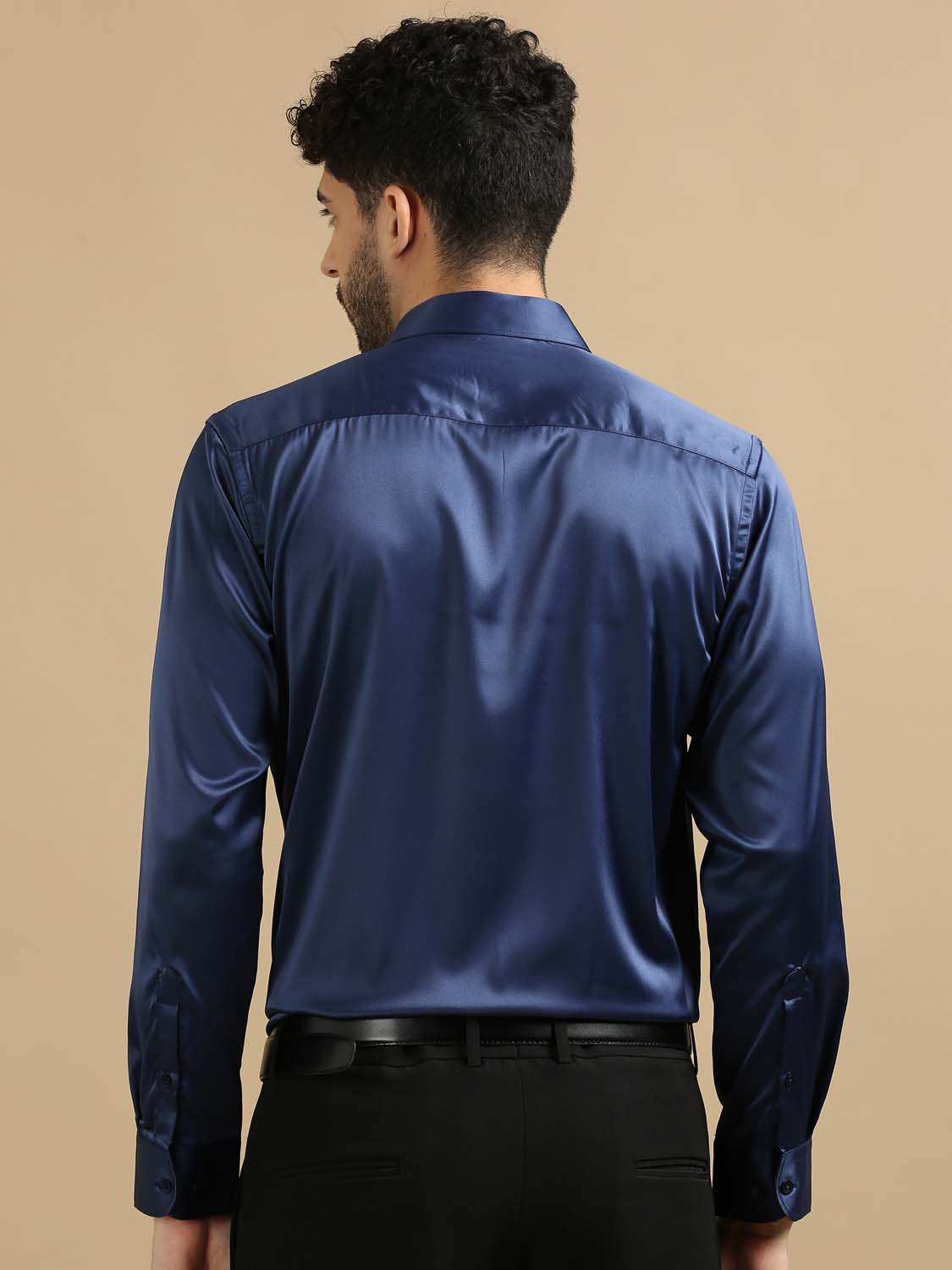 Blue satin shirt for men