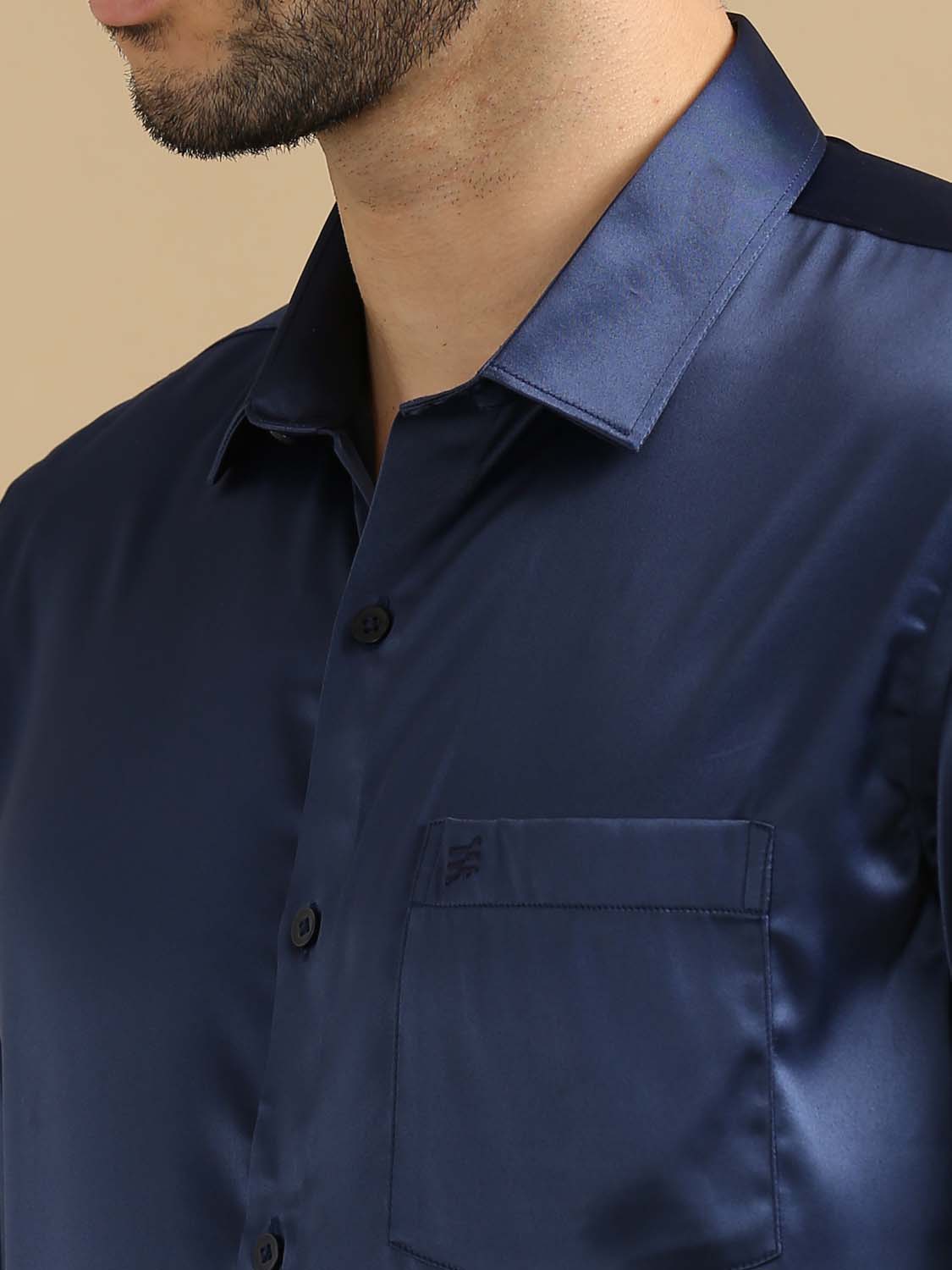 Blue satin shirt for men