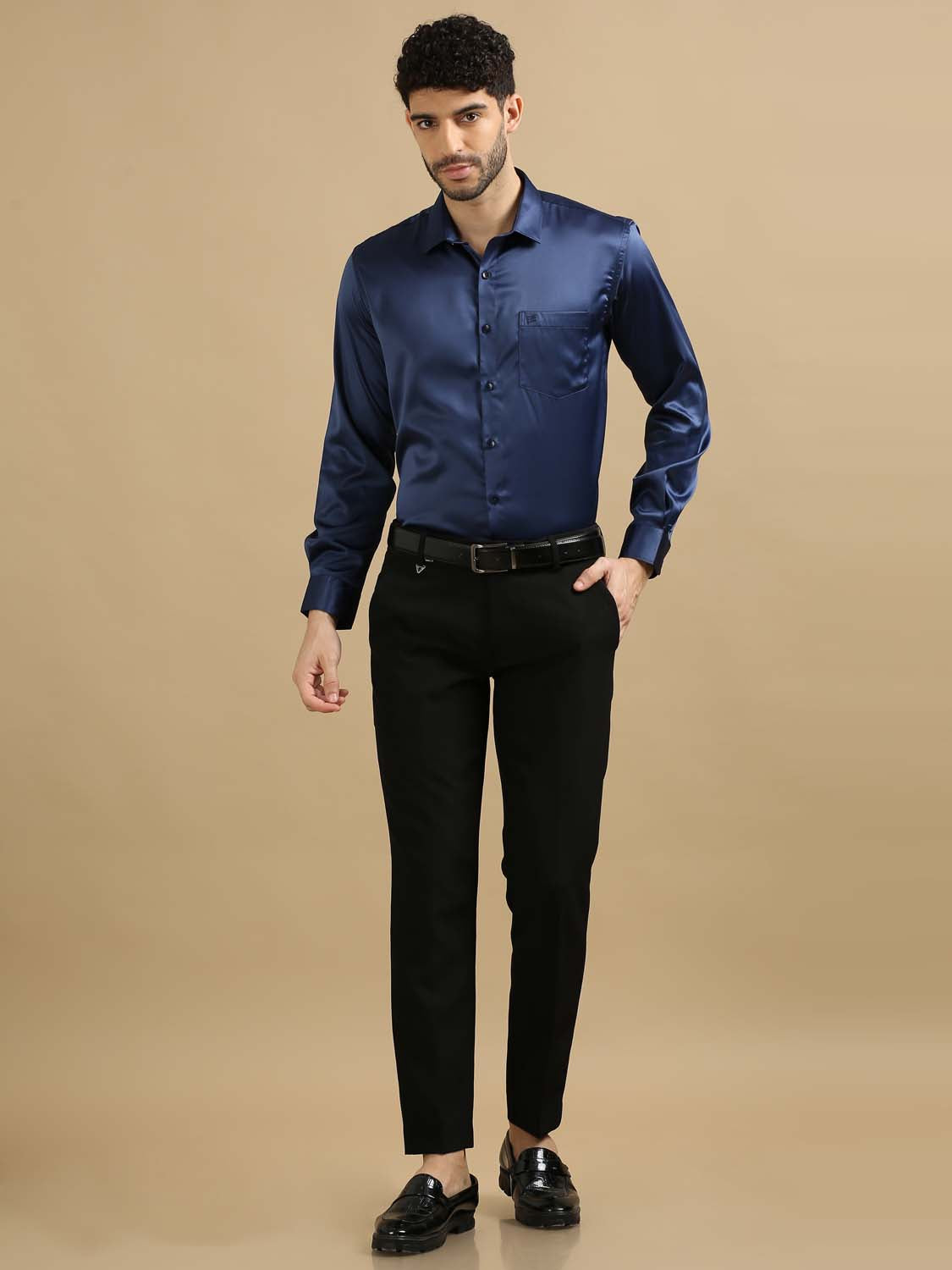 Blue satin shirt for men