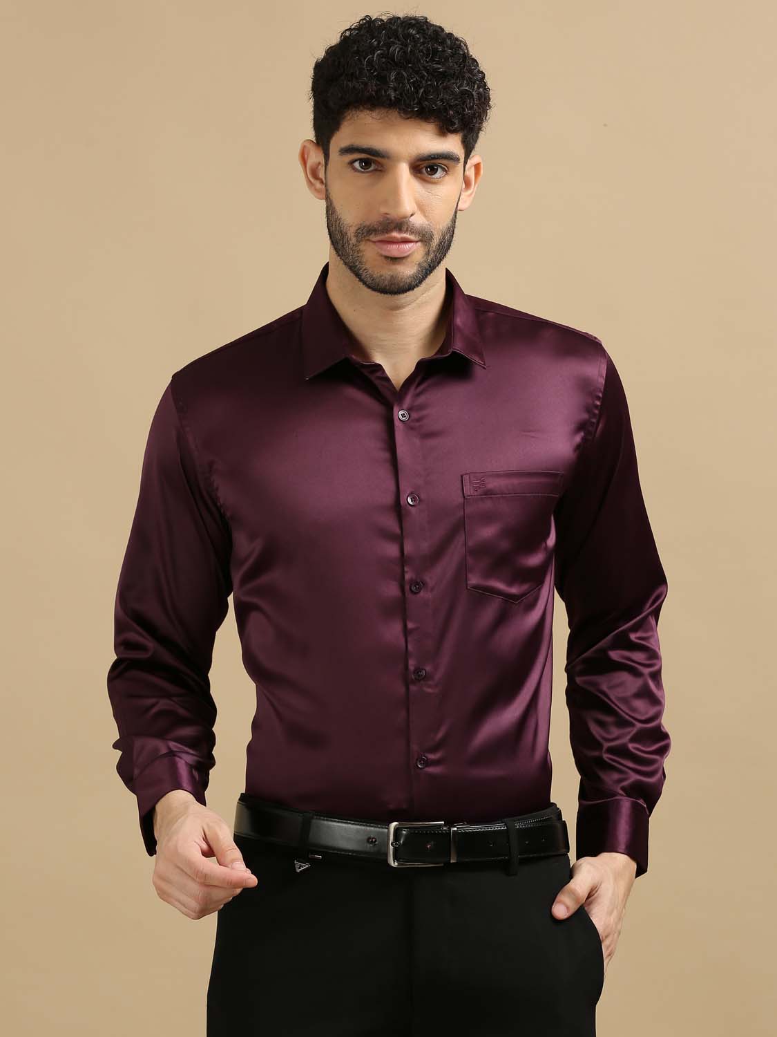 Shiny Maroon Satin Shirt for men 