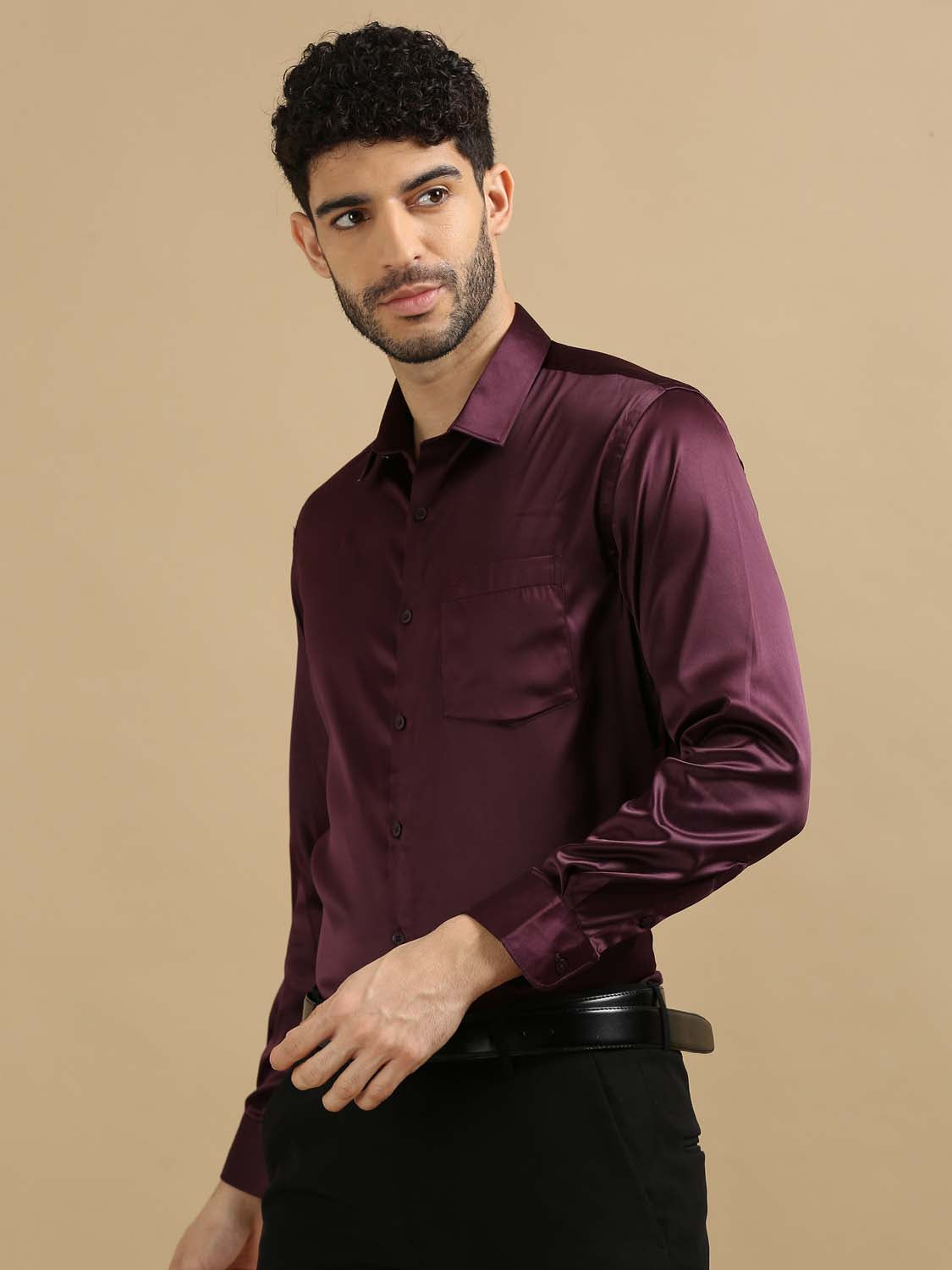 Shiny Maroon Satin Shirt for men 