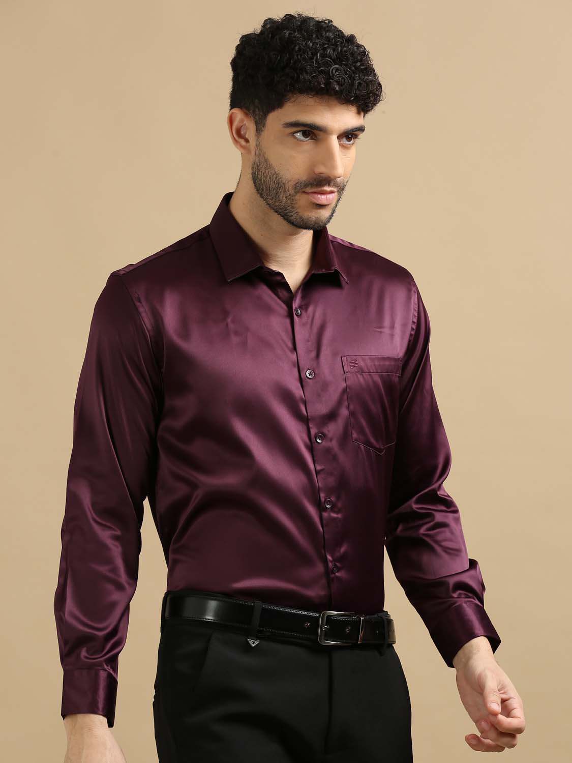 Shiny Maroon Satin Shirt for men 