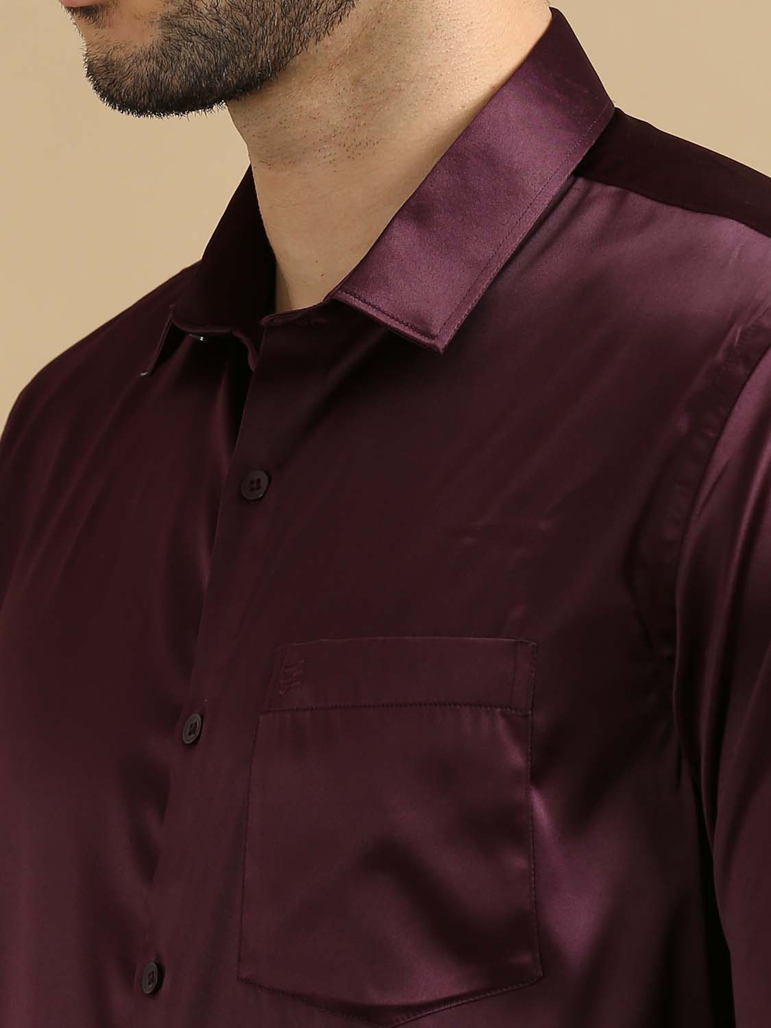 Shiny Maroon Satin Shirt for men 