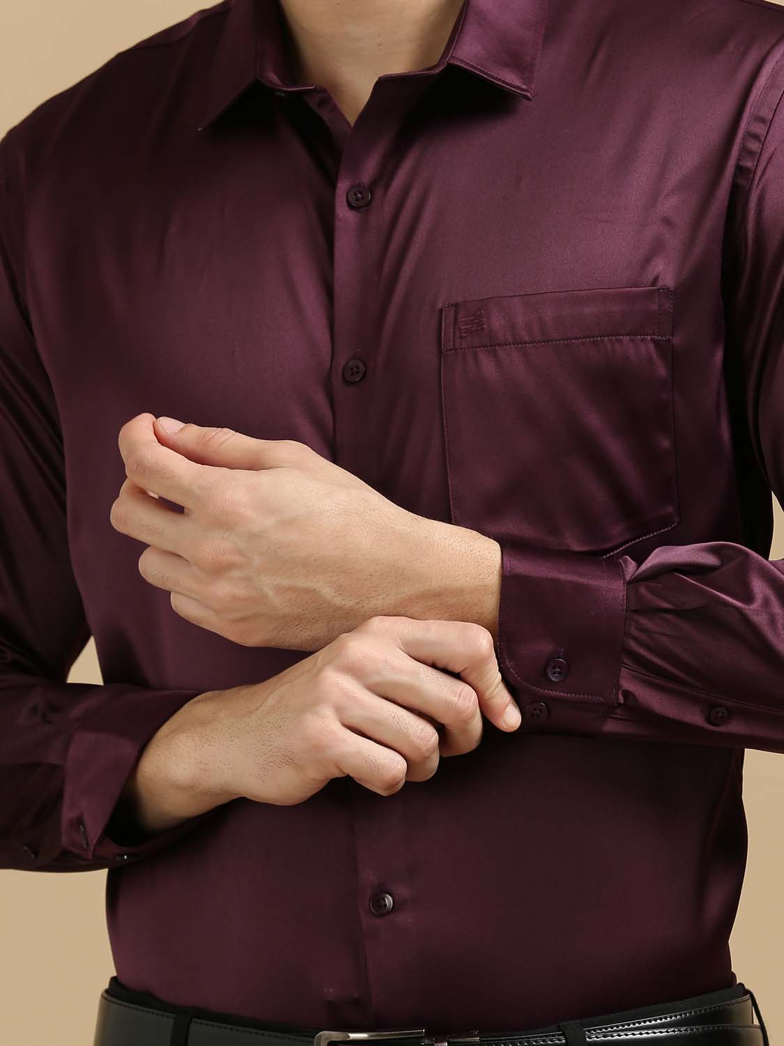 Shiny Maroon Satin Shirt for men 