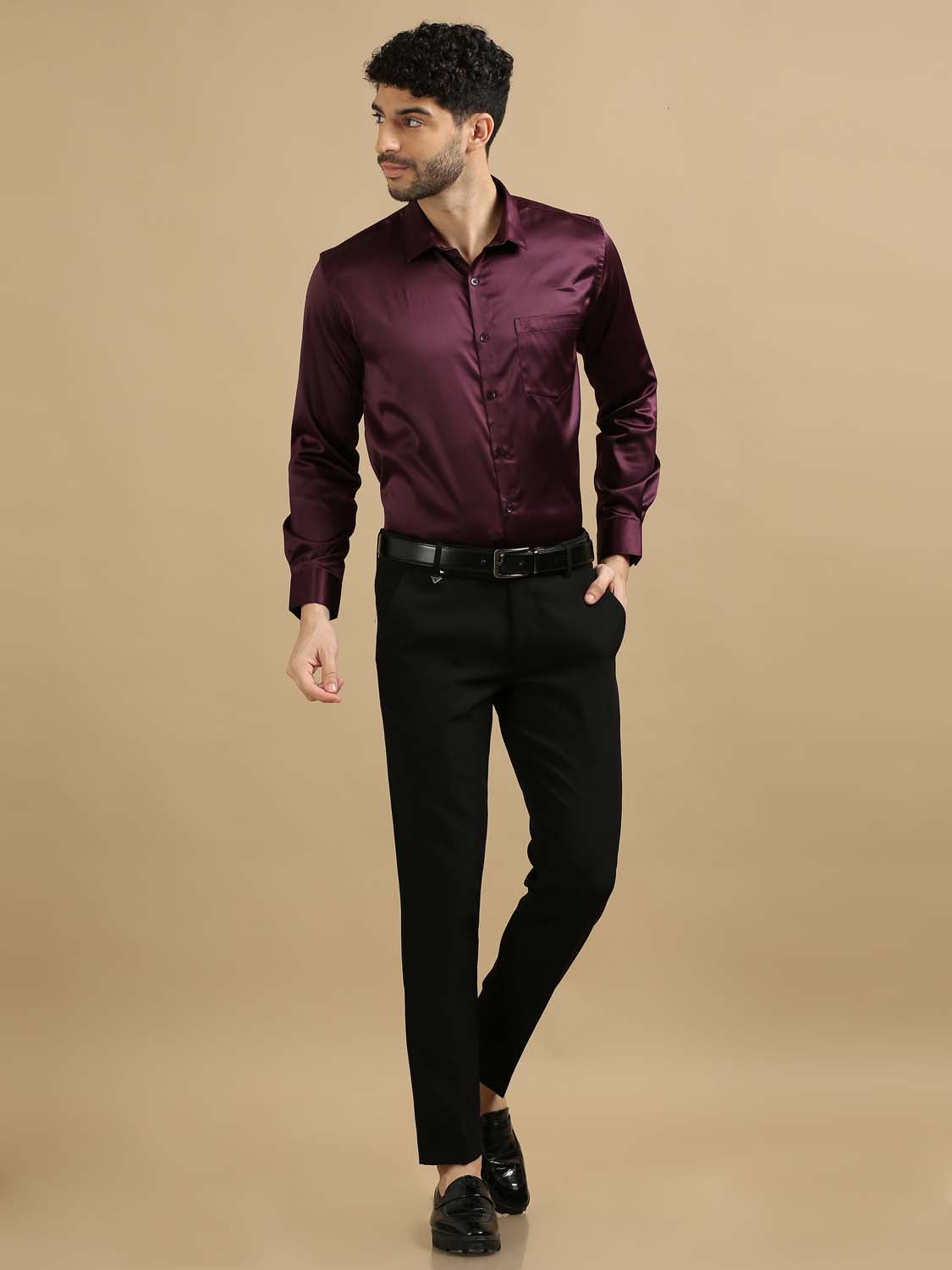 Shiny Maroon Satin Shirt for men 