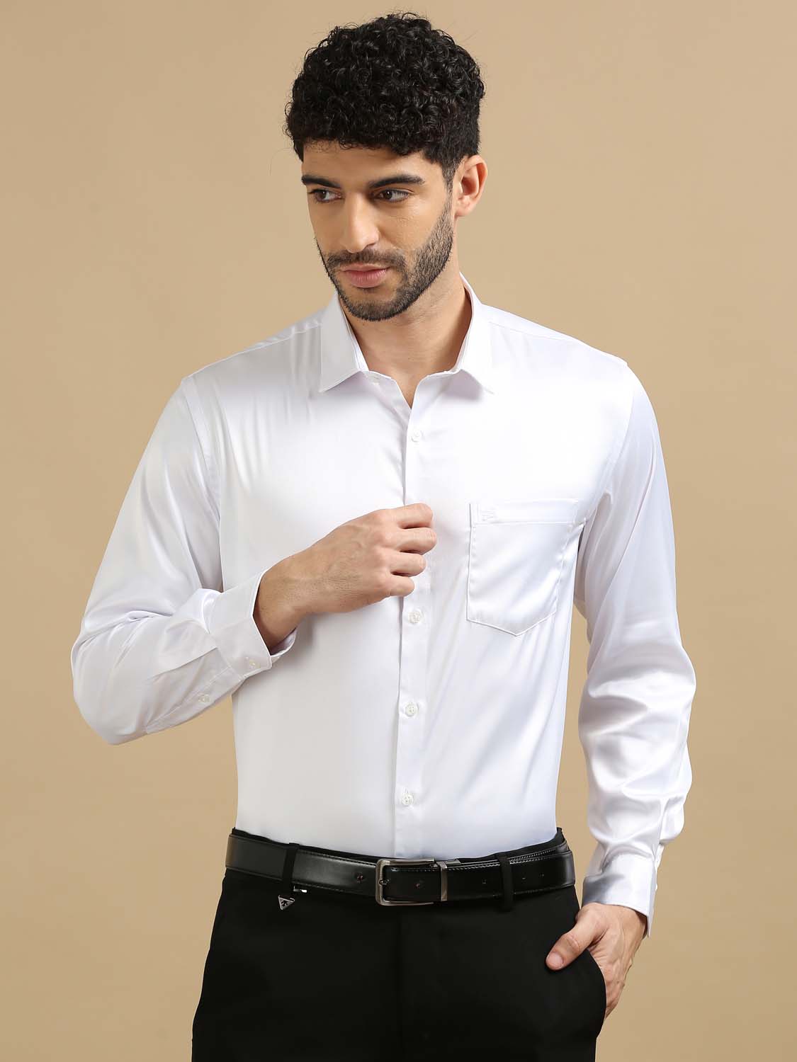 Shiny White Satin Shirt for Men