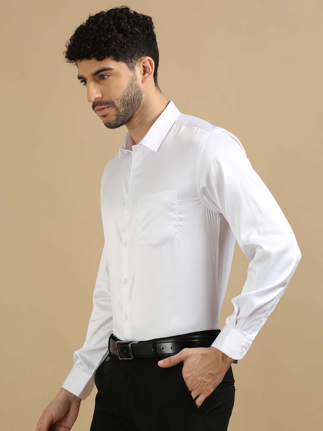 Shiny White Satin Shirt for Men