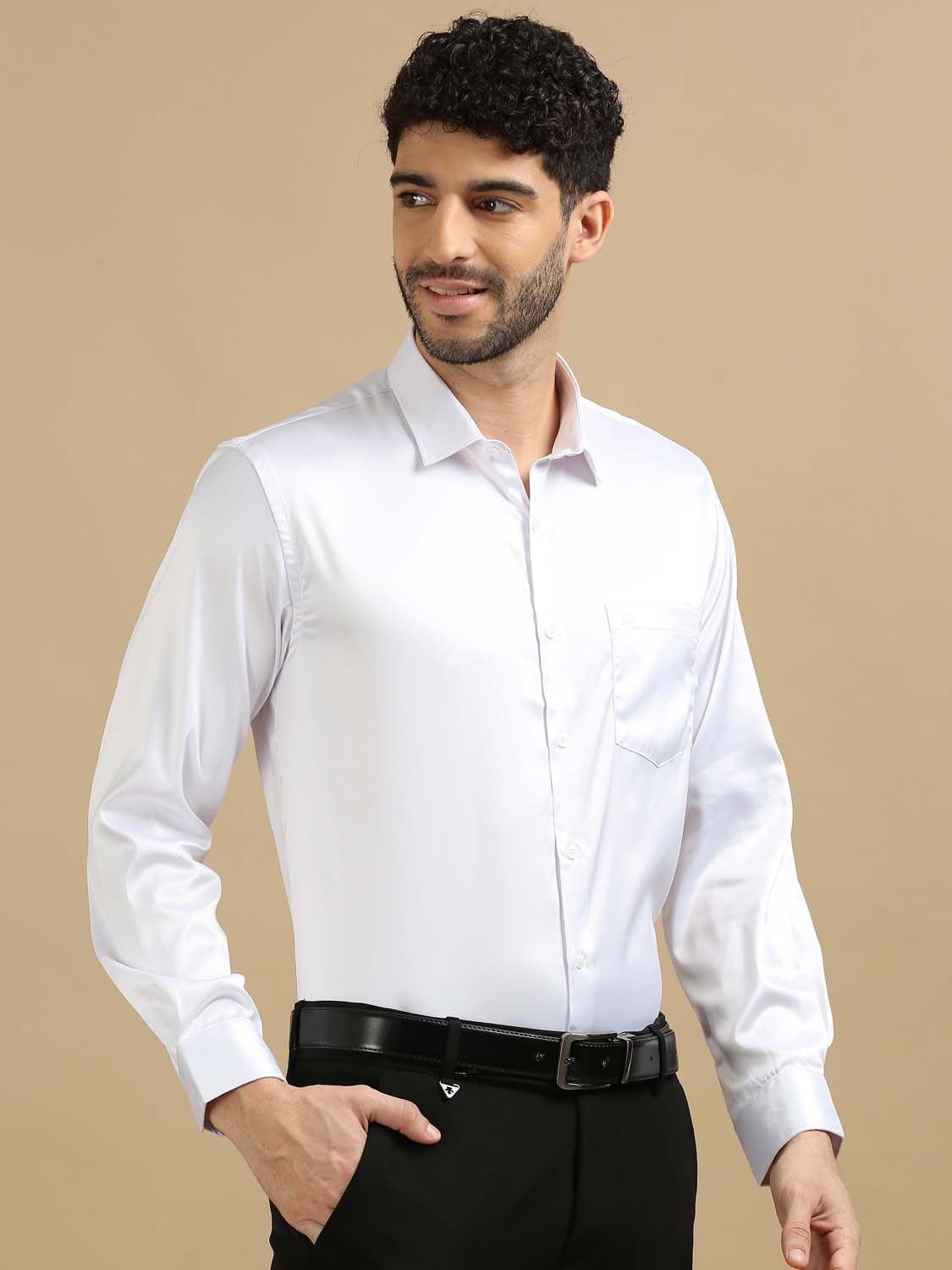 Shiny White Satin Shirt for Men