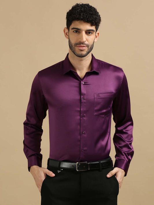 Men Dusty Purple Satin Shirt 