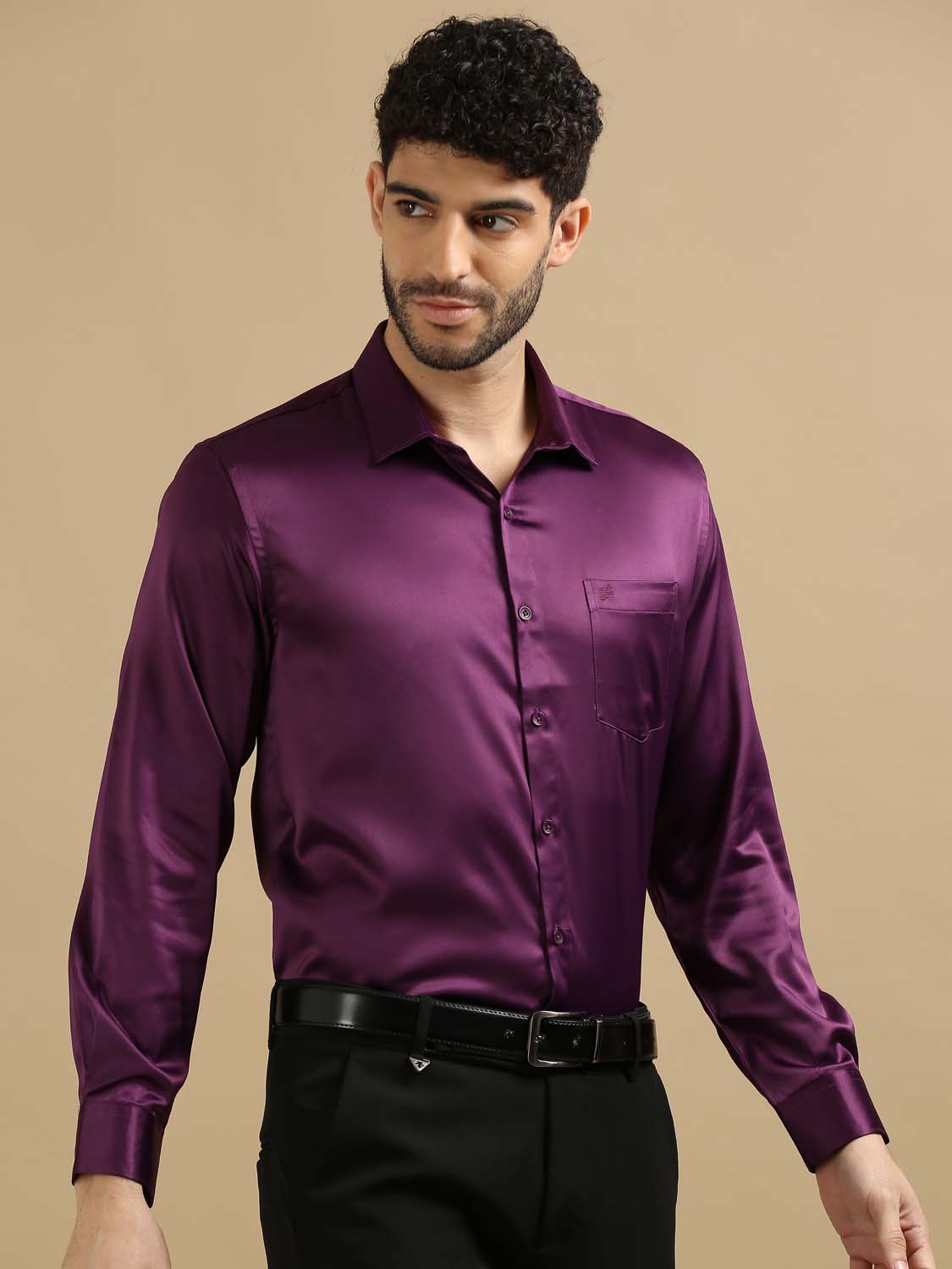 Men Dusty Purple Satin Shirt 