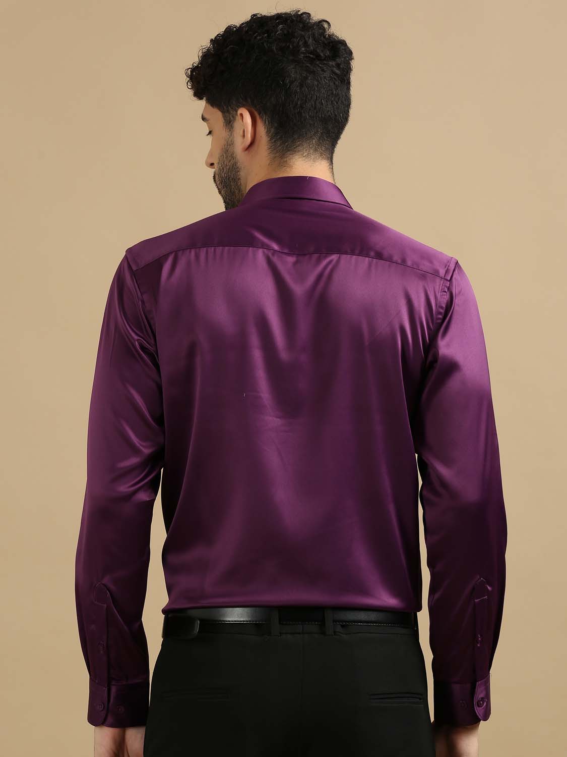 Men Dusty Purple Satin Shirt 