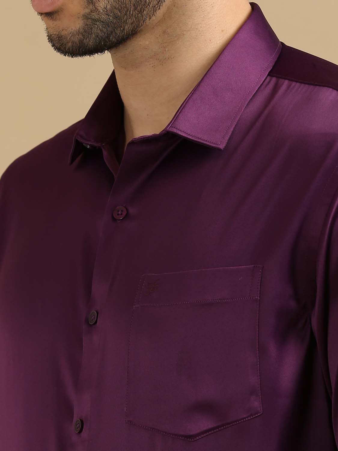 Men Dusty Purple Satin Shirt 