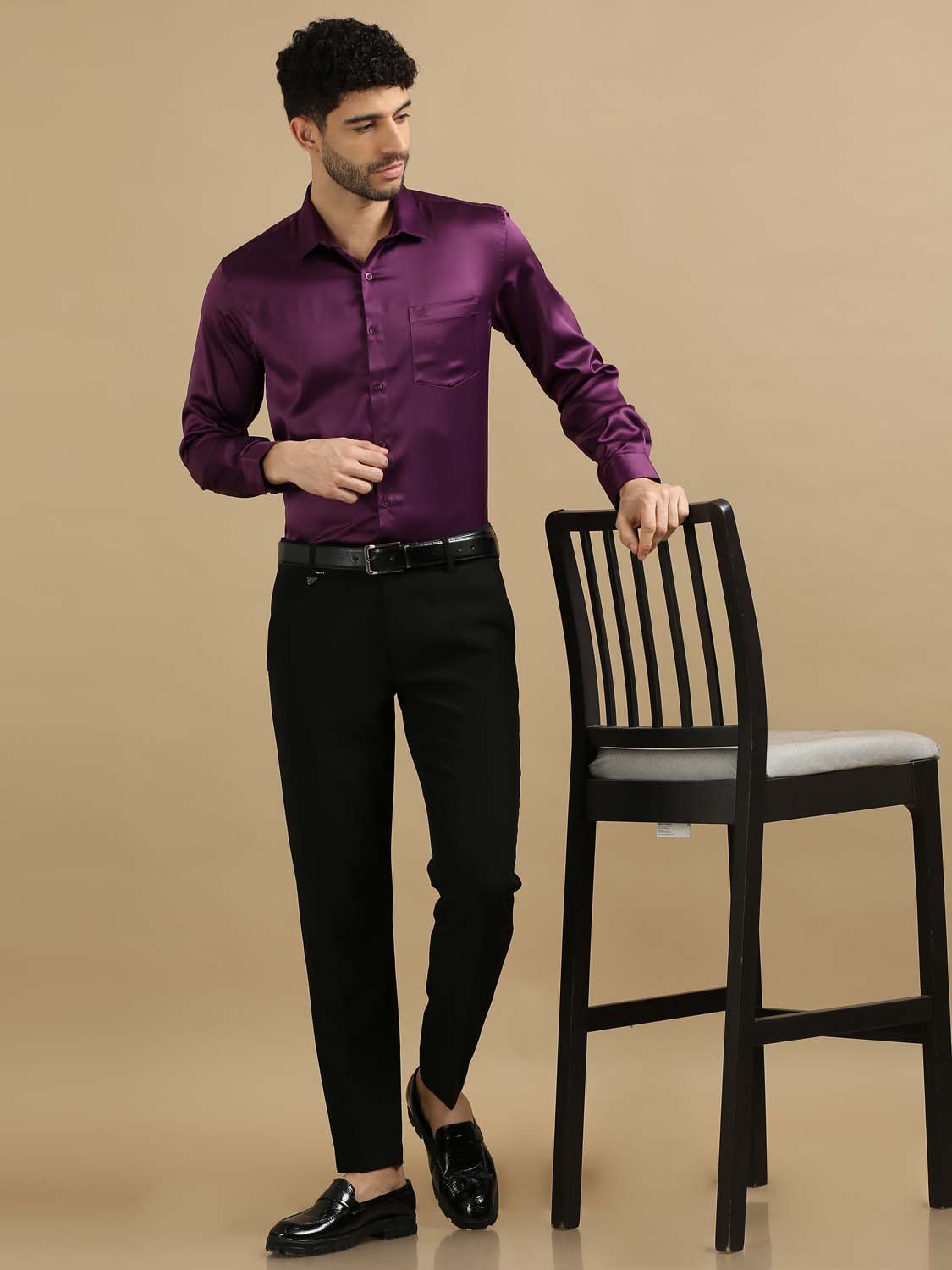 Men Dusty Purple Satin Shirt 