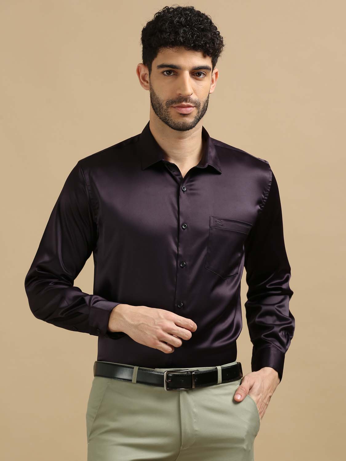  Brown Satin Shirt for Men