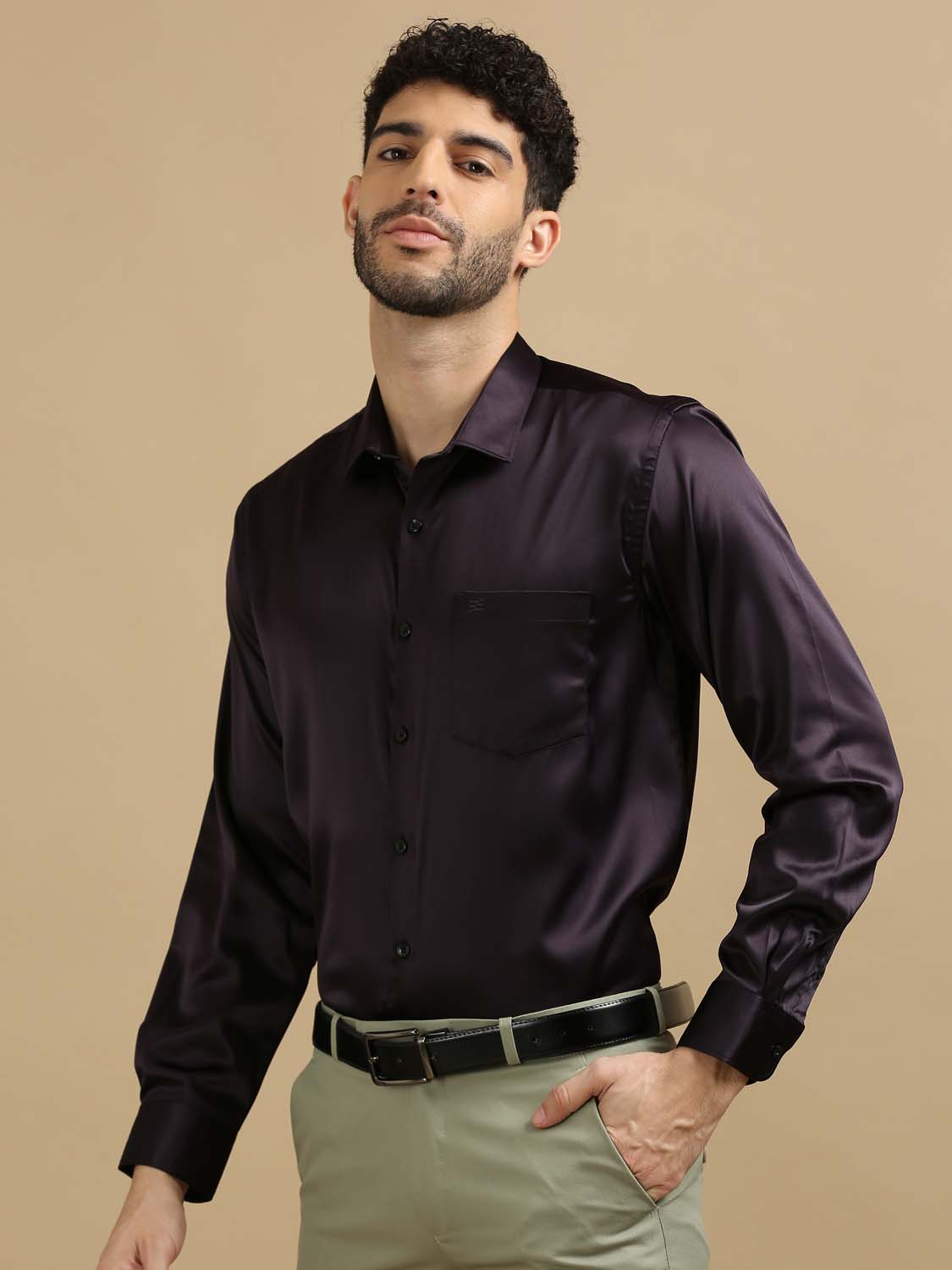  Brown Satin Shirt for Men